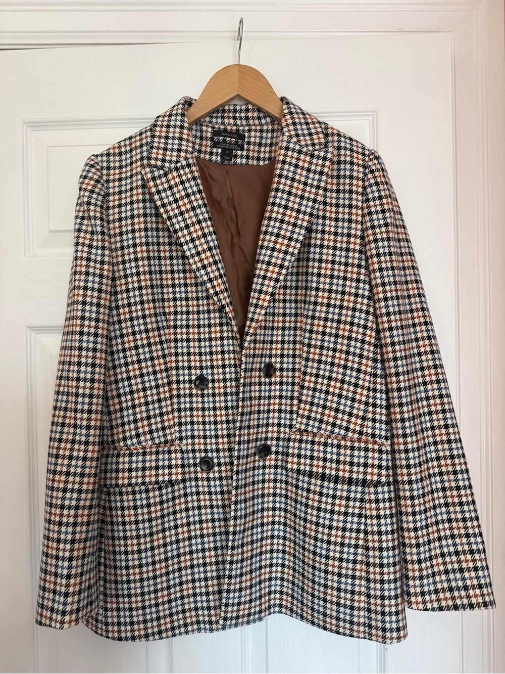 NWOT - RW&CO. Houndstooth Double-Breasted Blazer - Black, Cream & Brown